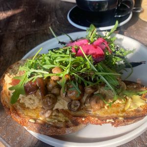 Mushrooms and caramelised onions on sourdough  at F O L K in Bury St Edmunds