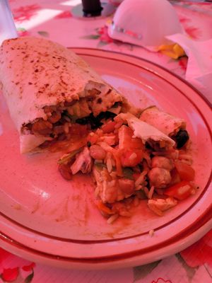 Veggie bean and rice burrito no cheese with tofu and avocado at The New Baking Company in Santa Fe