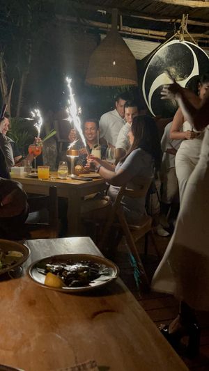 Fun super sweet fire drinks  at Funky Geisha in Cancun