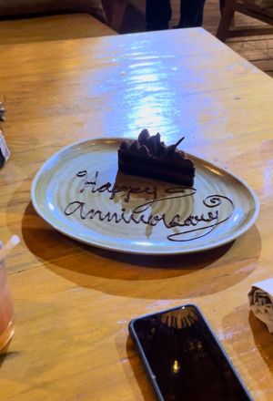 Gave us free cake for our anniversary but it wasn’t vegan 😆  at Funky Geisha in Cancun