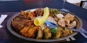 Vegan mixed starter plate at Mani's in Faro