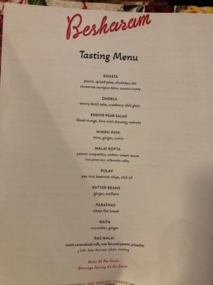 Tasting menu 1/3/25 at Besharam in San Francisco