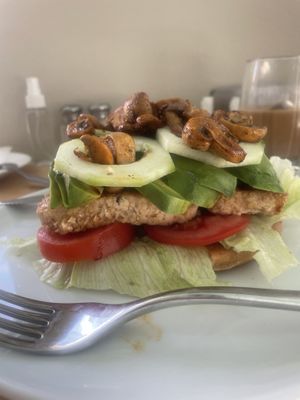 Breaded tofu, mushrooms, cuke, lettuce, Tom  at Canttú in Huaraz
