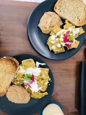 Chilaquiles de tomate con crema de soya   at Hipatia Café in Guadalajara