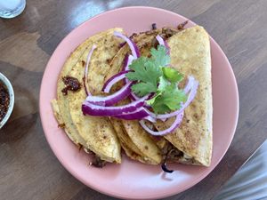 Vegan Barbacoa tacos  at Hipatia Café in Guadalajara
