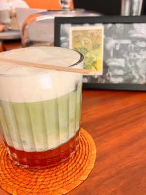 Matcha y fresa. at Hipatia Café in Guadalajara