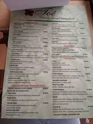 Menu as of June 2019. There was also a specials menu in addition to this at Bistro Toc in Split