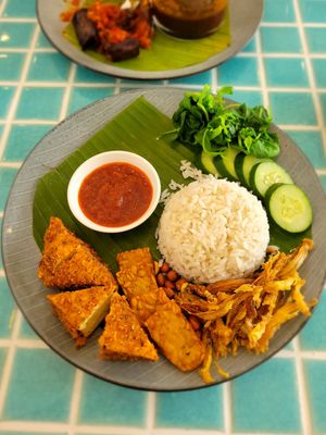 Nasi Lemak (with fried tofu) at The Vegan Place in Kuala Lumpur