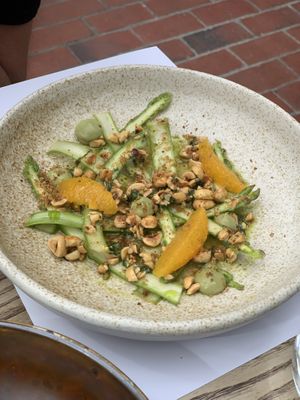 Asparagus, orange dressing, hazelnut, mint  at Roundhill Restaurant in Brighton