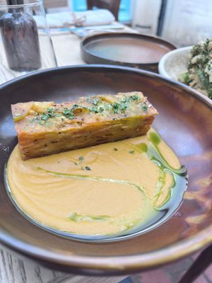 Sweet potato gratin with mole  at Roundhill Restaurant in Brighton