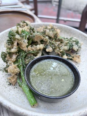Tempura broccoli   at Roundhill Restaurant in Brighton