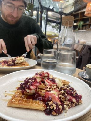 Vegan waffles 🧇   at Roundhill Restaurant in Brighton