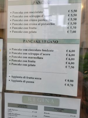 Menu/Prices as of August 2023 at Pasticceria Regina in Como