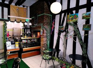 Counter + some of the tables at Hemp Food in Troyes