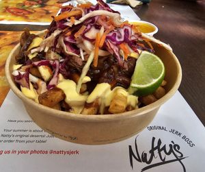 Jerk jackfruit pon fries at Natty's Jerk in Portsmouth