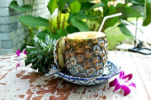 Refreshing and tasty drink served in the pineapple with coconut milk and vodka. at Praana Pousada e Restaurante in Nisia Floresta