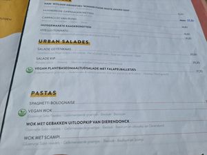 Vegan options clearly labelled at Urban Café in Beernem