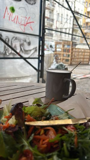 Sadly had to sit outside because it was too full inside but the coffee and good food kept me warm!  at Easy Peasy in Berlin
