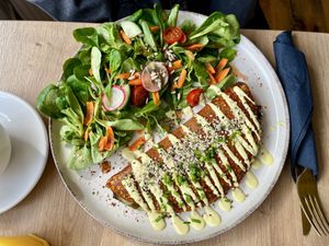 the exceptional chicpea omelette!  at Easy Peasy in Berlin