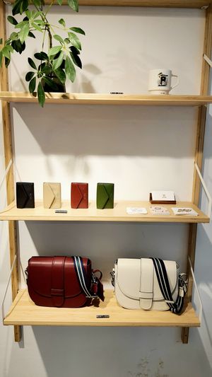 display of wallets & purses (cactus leather) at Not Ours - 낫아워스 in Seoul