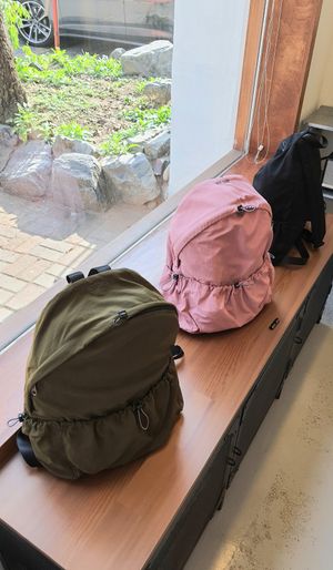 Bagpacks made from recycled nylon at Not Ours - 낫아워스 in Seoul