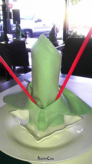 place setting at Charm Vegan in South Pasadena