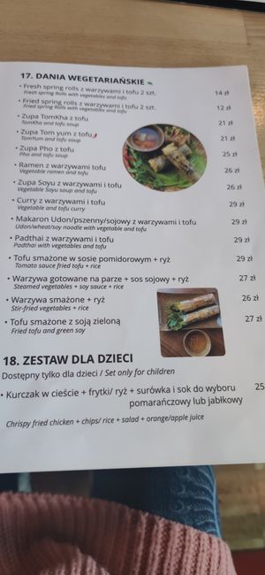 Vegetarian/vegan menu at Hello Vietnam 2 in Warsaw
