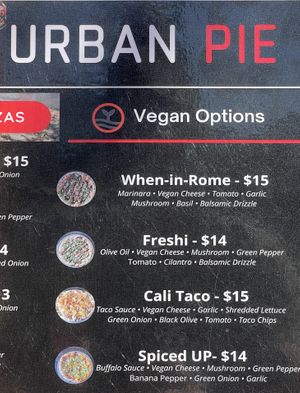 Menu options   at Urban Pie in Cedar Falls