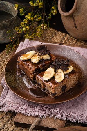 Vegan Banana Slice 60k - contains oats, chocolate and nuts at Eastern & Oriental Tea House and Coffee Parlour in Hanoi