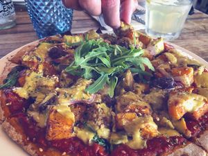 Pumpkin and Eggplant pizza at Mandala & Co in Mermaid Beach