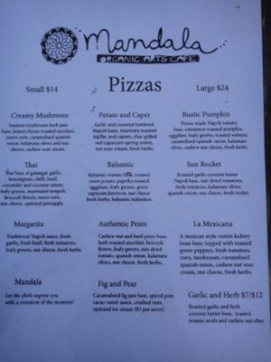 Pizza menu at Mandala! at Mandala & Co in Mermaid Beach