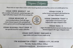 May ‘24 Vegan Menu  at Seven Swans Creperie in Kansas City