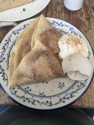 Vegan Cinnamon Toast with side of vegan vanilla ice cream  at Seven Swans Creperie in Kansas City