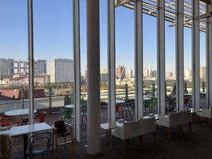 There are outside seatings  at Miraikan Kitchen in Tokyo