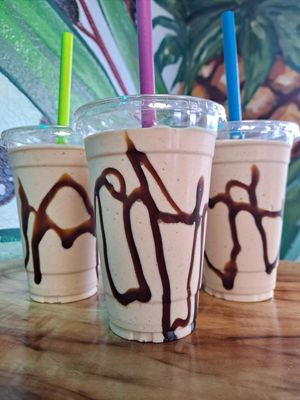 Smoothies - made with house made rotating plant-based mylk. Pictured is our Nutty Date at Gone Juicing Cafe in New Port Richey