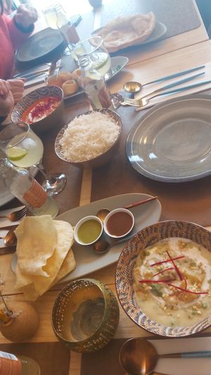 Vegan tofu tikka masala, mixed veg korma, papadam and chapati at Vegan in Bruges in Bruges