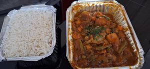 Mixed veg curry and boiled rice at Bombay Grill in Lanzarote