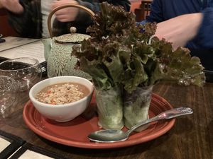 Fresh Spring Rolls with a tasty, but too chunky peanut sauce at Blossom Vegetarian in Renton