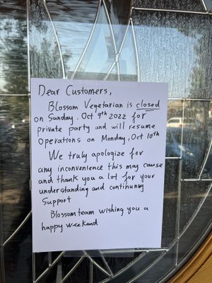 Was closed, no update on the website or app  at Blossom Vegetarian in Renton