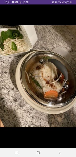 Chicken pho take out!!! Im a greedy B so i always ask for xtra chicken, 2 packs hoison, and xtra lime. at Blossom Vegetarian in Renton