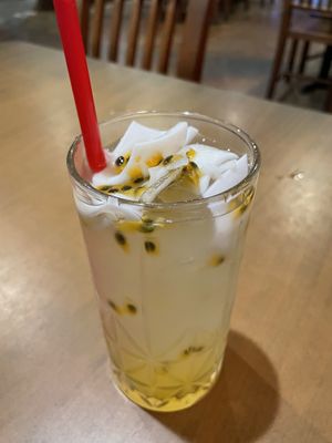 Delicious coconut passionfruit juice  at Blossom Vegetarian in Renton