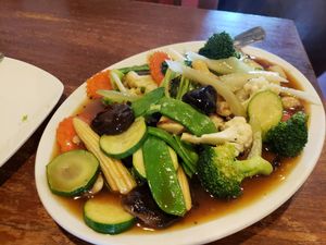 veggie stir fry. it's ok. pretty bland. veggies quite fresh though at Blossom Vegetarian in Renton