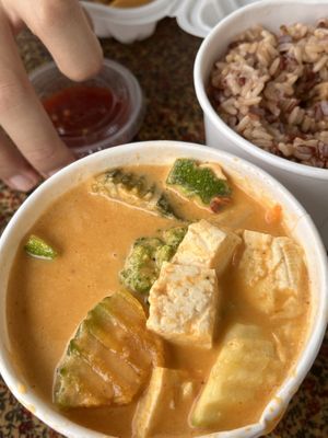 Pumpkin Red curry with tofu. Comes with brown rice.  at Ratana's in Hilo