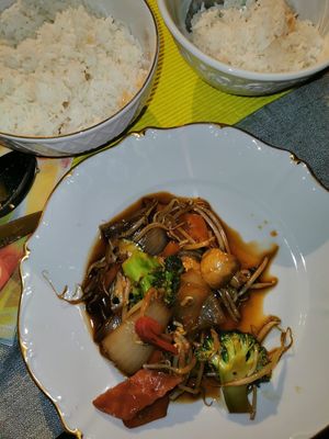 Buddha special with vegetables and rice at Asia Pham in Dornum