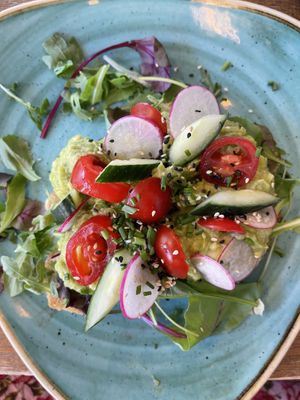Smashed Avocado Open Sandwich  at Steel Vintage Bikes Café in Berlin