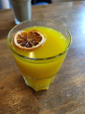 fresh orange juice at Steel Vintage Bikes Café in Berlin
