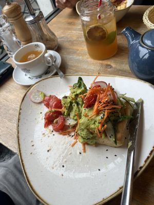 Avo smash on focaccia   at Steel Vintage Bikes Café in Berlin