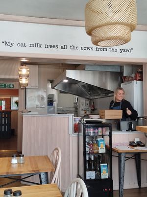 The kitchen area (and Tam) at Tam's Kitchen in Paignton