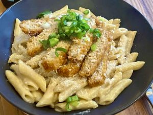 Mac and cheese (£8) with Seitan (+£4)  at Tam's Kitchen in Paignton