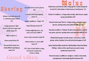 Example of main menu at Tam's Kitchen in Paignton